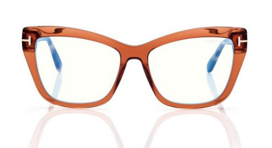 [Shiny Transparent Brown - Blonde Havana - "t" Logo - Blue Block]